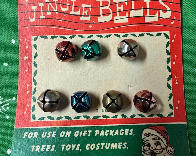 Vintage Criterion Jingle Bells Seven Multi-Color Bells on the Original Card, Japan, 1950, Ripped corner