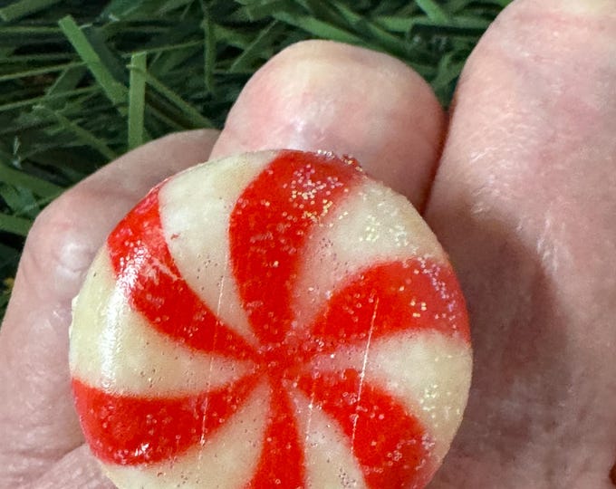Handcrafted Vintage Blowmold Peppermint Candy Plastic Ring: 1970, foodie rings