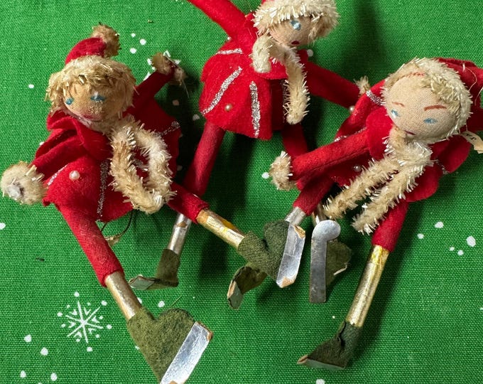 Vintage Set of 3 Pixie Girls Skaters, 7”, Made in Japan