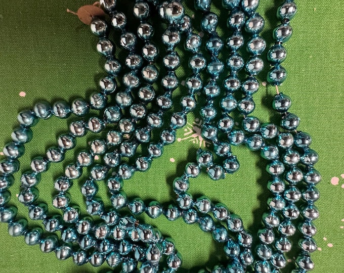 Vintage Aqua Mercury Small Glass Bead Garland: 108 inches, 1950 Japan