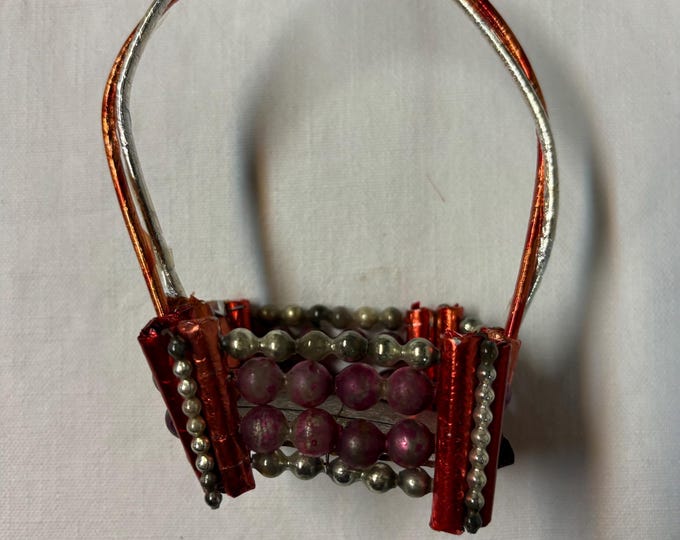 Vintage Red Mercury Glass Bead Basket: 1950