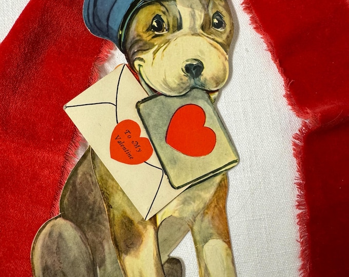 Vintage Cupid’s Messenger Dog Stand Up Valentine with Movable Valentine: 1950