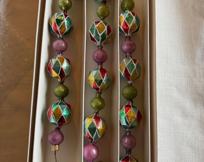 Vintage 1997 Radko Carnivale Harlequin Glass Garland: 36”