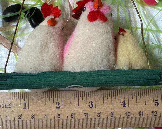 Vintage Family of 3 Cotton Chicks on a Swing; Japan 1950