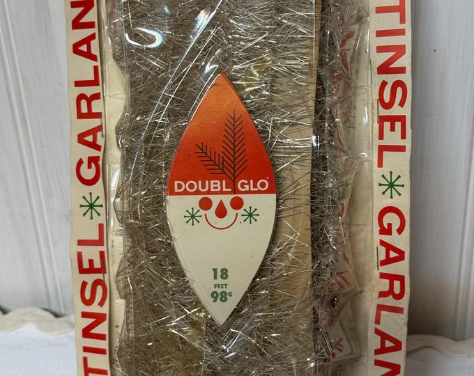 Vintage Doubl Glo Silver Christmas Tinsel Garland: 1959, by Paper Novelty Co., Stanford, CT