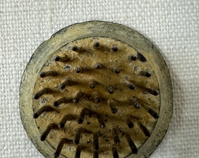 Vintage Small Metal Round Flower Frog: 1950, 1 1/2 inches, Unmarked