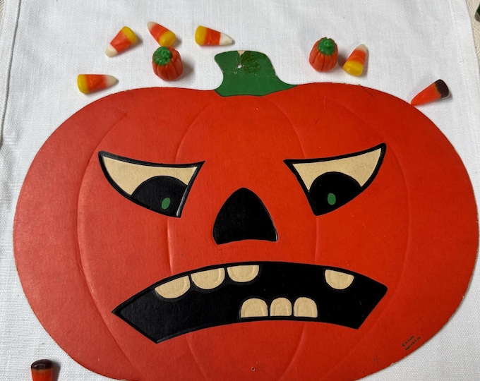 Vintage H.E. Luhrs Halloween Die Cut Pumpkin Decoration: Made in USA