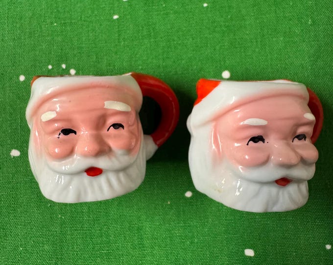 Vintage Set of 2 Small Ceramic Santa Mugs: 2 x 2 1/4 , 1950, Japan