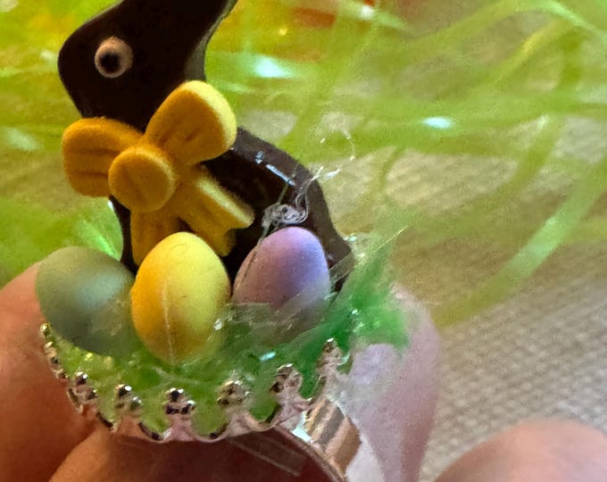 Handcrafted Chocolate Bunny and Eggs Ring: Handmade Jewelry