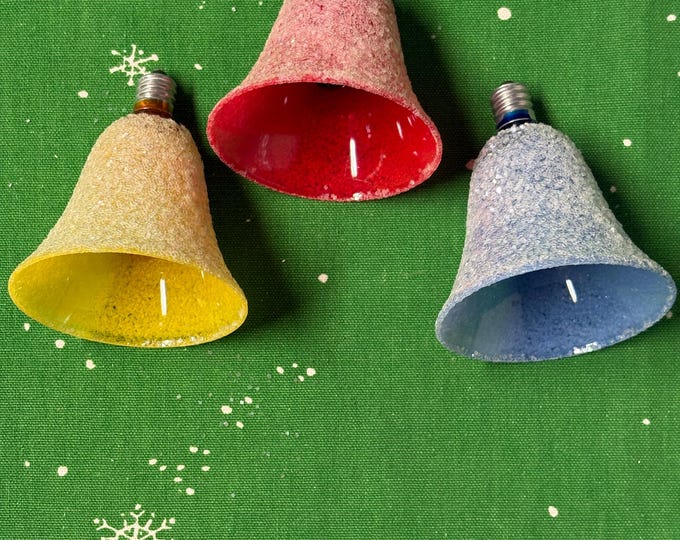 Vintage Three GE Christmas Ice Sugar Frosted Bell Lights, NOT TESTED