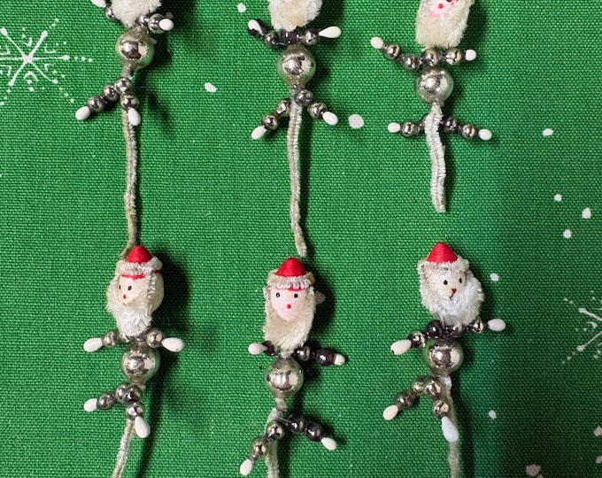 Vintage Set of 6 Cotton Face Santa Mercury Beads Package Decorations: Japan