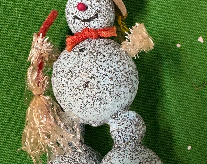 Vintage Blue Putz Snowman Ornament: Marked Japan