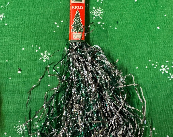 Vintage Hy-Siltone Christmas Green and Silver Tinsel Icicles: by Hysil, MA