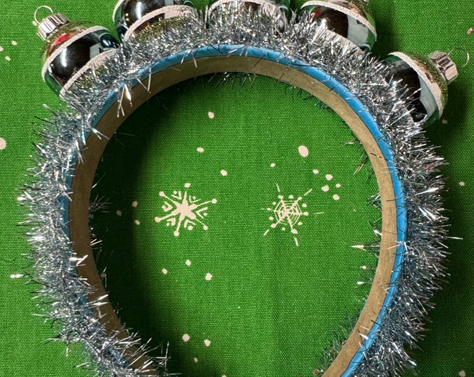 Handmade Christopher Radko Ornament Christmas Headband: Glass Balls, Blue Tinsel Holiday Party