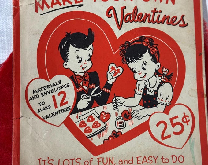 Vintage Make Your Own Valentines: Barker Company, Cincinnati, 1950, Ripped top, Never used