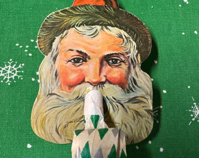 Vintage B Shackman Santa Face Paper Party Blower: 1980, Hong Kong