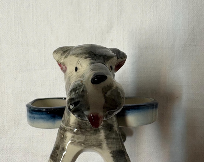 Vintage Small Ceramic Terrier Dog: 1950s, Japan, 4 x 3”