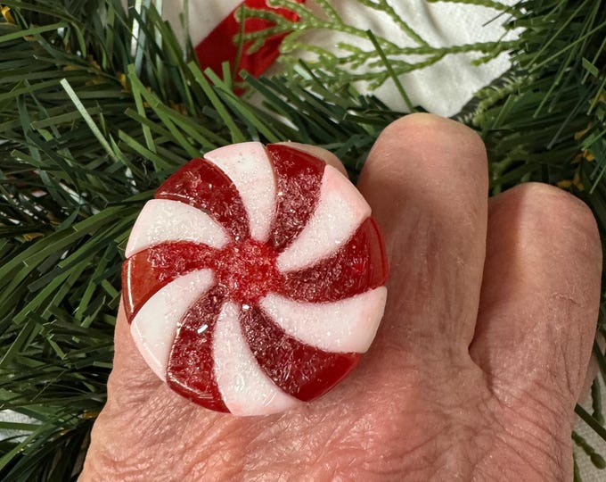 Handcrafted Large Peppermint Candy Ring: Made with new materials, foodie ring
