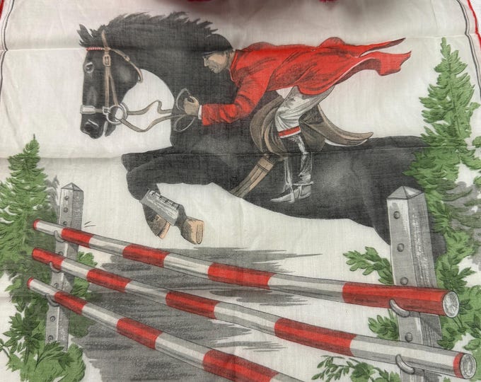 Vintage Equestrian Hankie, 1950