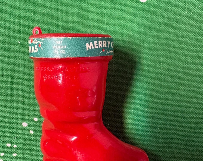Vintage Rosbro Plastics Christmas Boot Candy Holder with Label: 1950, Rhode Island