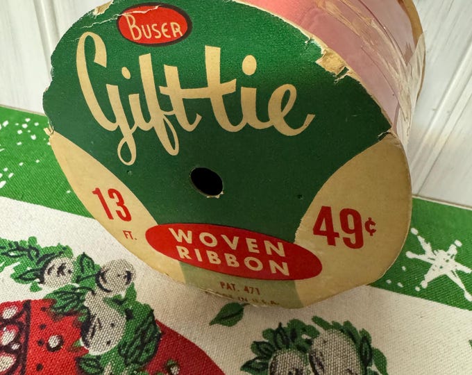 Vintage Buser Gift Tie Red Woven Ribbon Roll: 13 feet, NOS, Made in USA