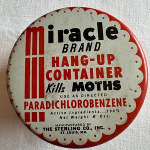 Vintage Miracle Brand Moth Hang Up Container-The Sterling Co., St. Louis, Mo. -Missing Hanger-1950