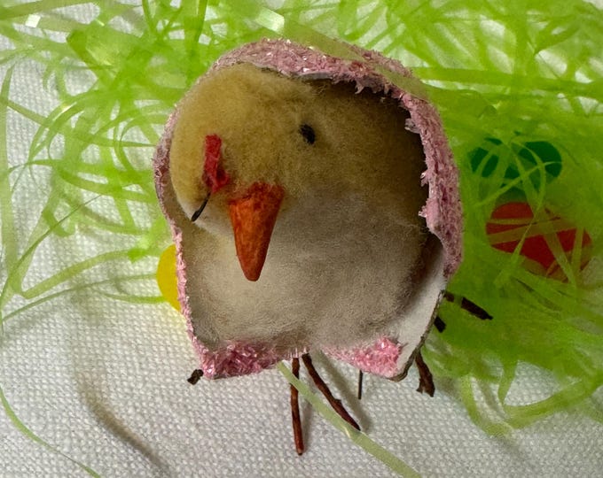 Vintage Cotton Chick in Pink Eggshell: 1950, Japan, Easter Decor