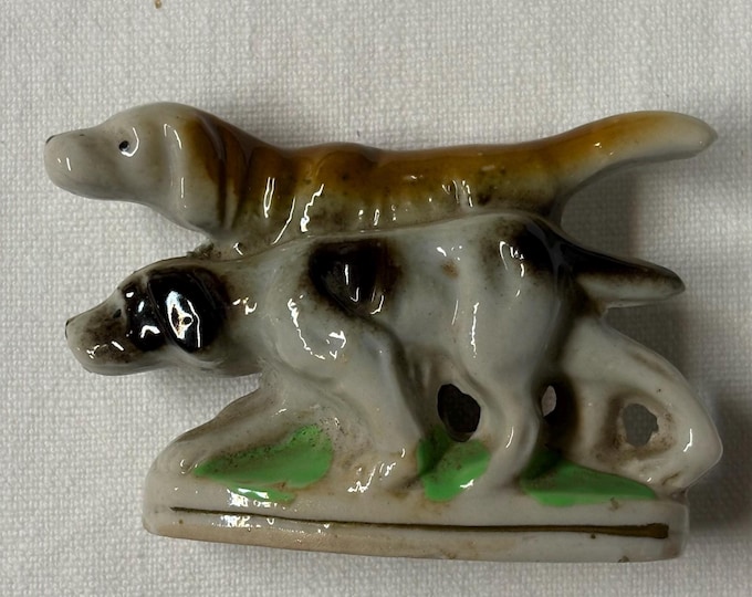 Vintage Small Ceramic 2 Spaniel Dogs: 1950s, Japan, 2 1/2 x 3”