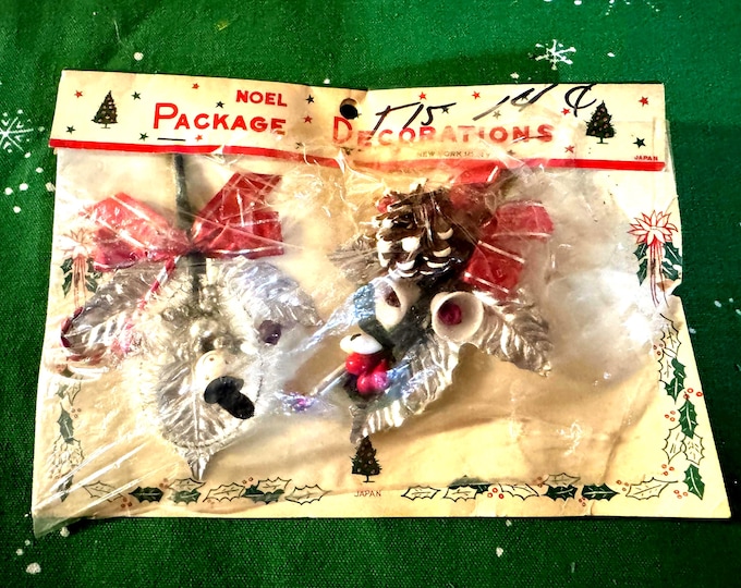 Vintage Noel Christmas Package Ties: Snowman & Pinecone Decorations