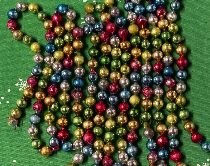 Vintage Multi-Color Mercury Glass Bead Garland: 1/2 inch beads, 102 inches long, 1950, No Label