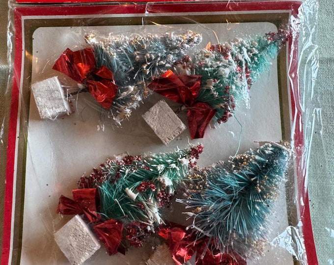 Vintage Commodore Bottle Brush Christmas Trees: Package Tie-On Decorations