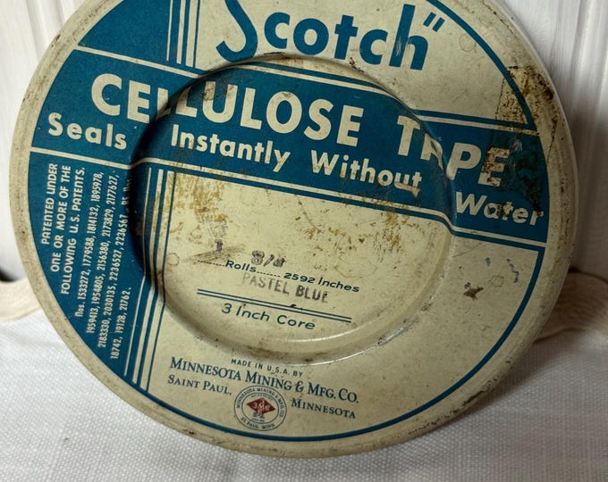 Vintage 1930s Scotch Tape Tin: Pastel Blue Cellulose Tape Dispenser