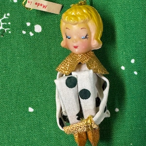Vintage Green Polka Dot Pixie Elf Knee Hugger: Blonde Hair, 4 inches, Japan