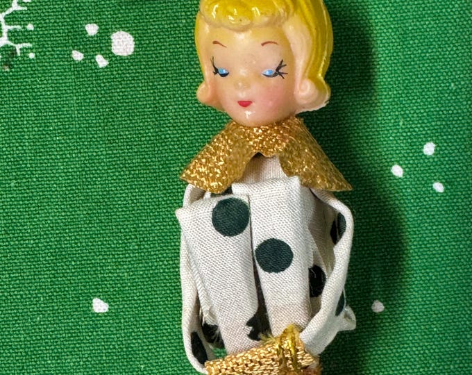 Vintage Green Polka Dot Pixie Elf Knee Hugger: Blonde Hair, 4 inches, Japan