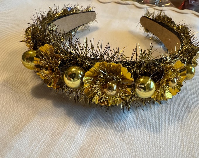 Handmade Christmas Headband: Gold with Vintage Reflectors and Balls