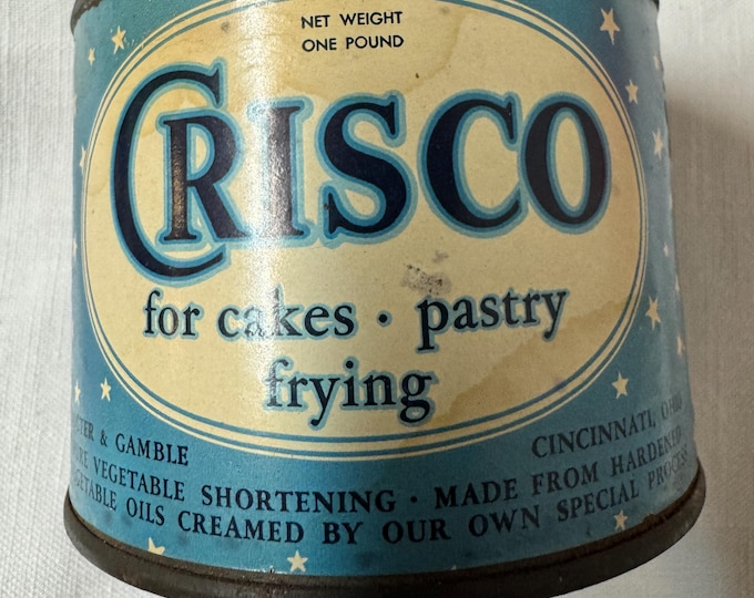Vintage Crisco Blue Color with Stars Tin: 1 pound size, Procter and Gamble, Cincinnati, Ohio-1950
