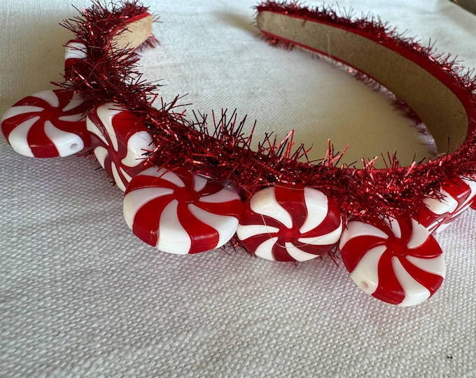 Handmade Peppermint Christmas Headband: Red and White Candy, New Materials