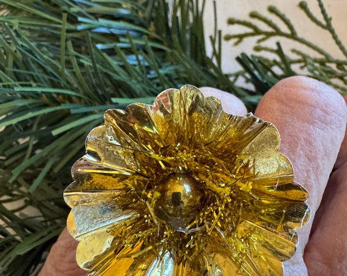 Handmade Vintage Mini Reflector Ring: Gold Reflector, Tinsel, Mercury Bead