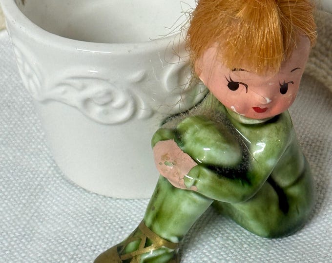 Vintage NAPCO Pixie Girl Bobby Pin Holder: 1950s Ceramic Redhead