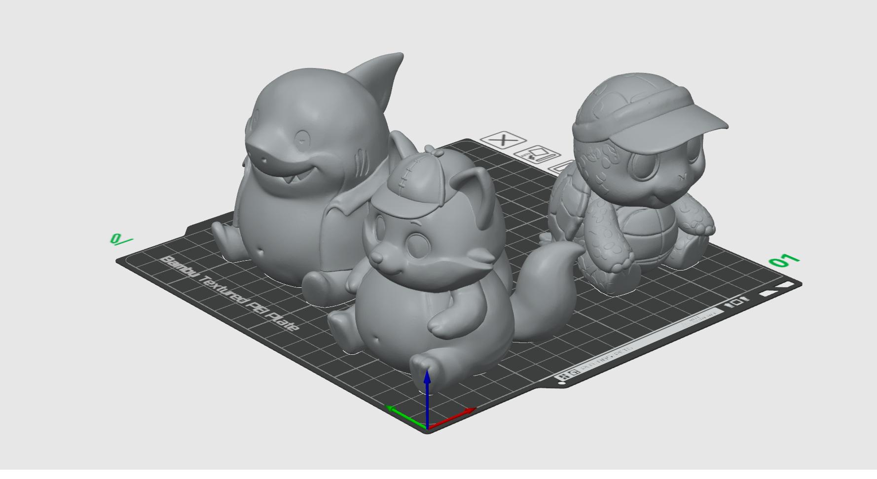 Bambu Lab Turtle Chubby Kawaii Animals STL Bundle - 3x 3D Printable Figurines (Shark ...