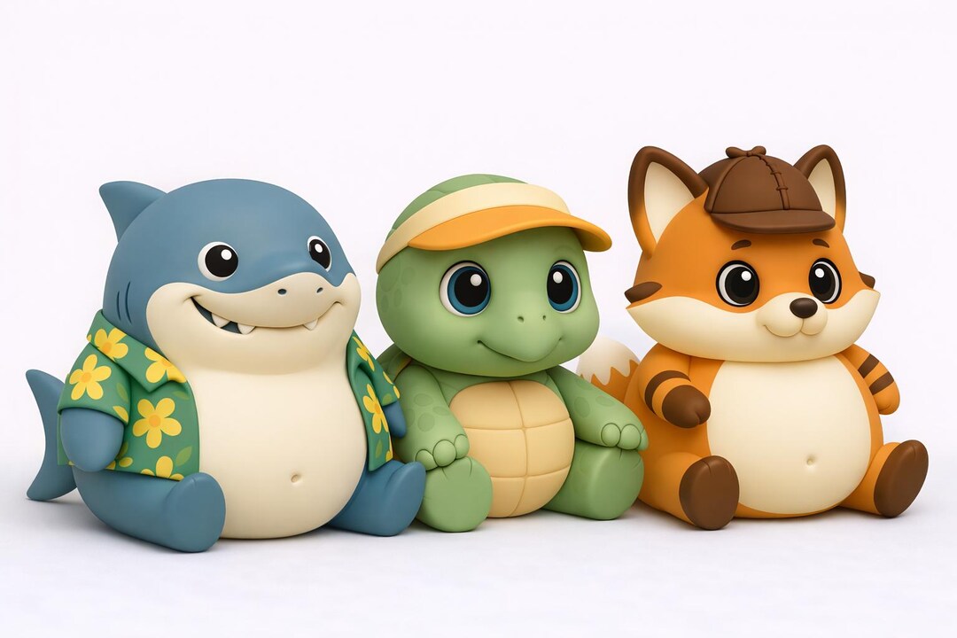 Bambu Lab Turtle Chubby Kawaii Animals STL Bundle - 3x 3D Printable Figurines (Shark ...