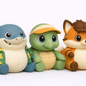 Chubby Kawaii Animals STL Bundle - 3x 3D Printable Figurines (Shark, Turtle, Fox) - FDM & Bambu Lab Ready - Kids Craft - Painting Set