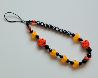 Kleine Halloween Kürbis Perlen Goth Jack-o-Lantern Gothic Spooky Handy Handy Charm Accessoire Gurt