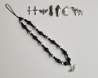 Kleiner silberner Charm mit Gothic-Perlen, Handy-Charm, Zubehör-Riemen