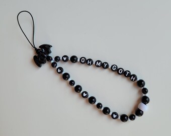 Oh My Goth Bat Beaded Phone Charm: Black & White Accessory