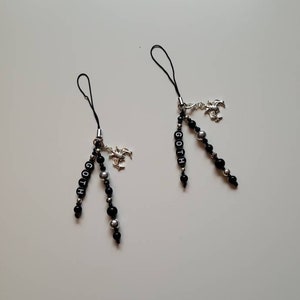 Small Goth Bat Vampire Gothic Alternative Emo Metal Silver Beaded Mobile Cell Phone Charm Accessory Strap