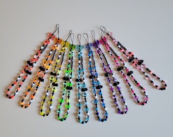 Long Spooky Pastel Goth Beaded Mobile Cell Phone Charm Accessory Strap, Multiple colours
