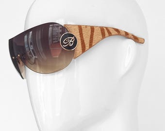 2000s Blumarine Sunglasses / Y2k Blumarine shades decorated with off white color and brown zebra leather and horse hair.