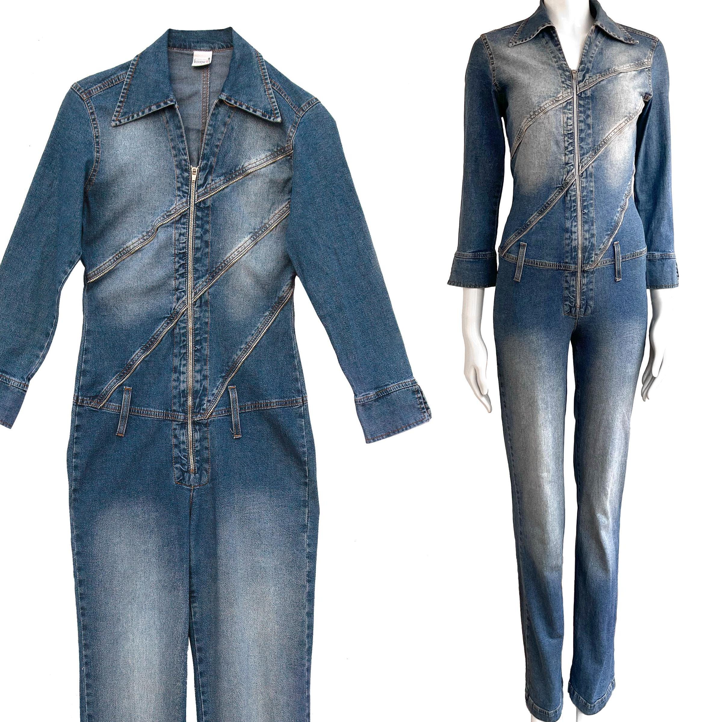 Y2K Blue Denim Overalls with zippers/ Low waisted jeans jumpsuit flared at hems/ 2000s jeans overall with big belt straps