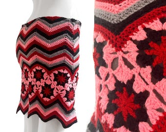 Y2k CUSTO BARCELONA Vintage Crochet midi Skirt / 1990S- 2000s Vintage Custo stretchy wool striped Skirt/ Fairy gothic style vintage skirt.